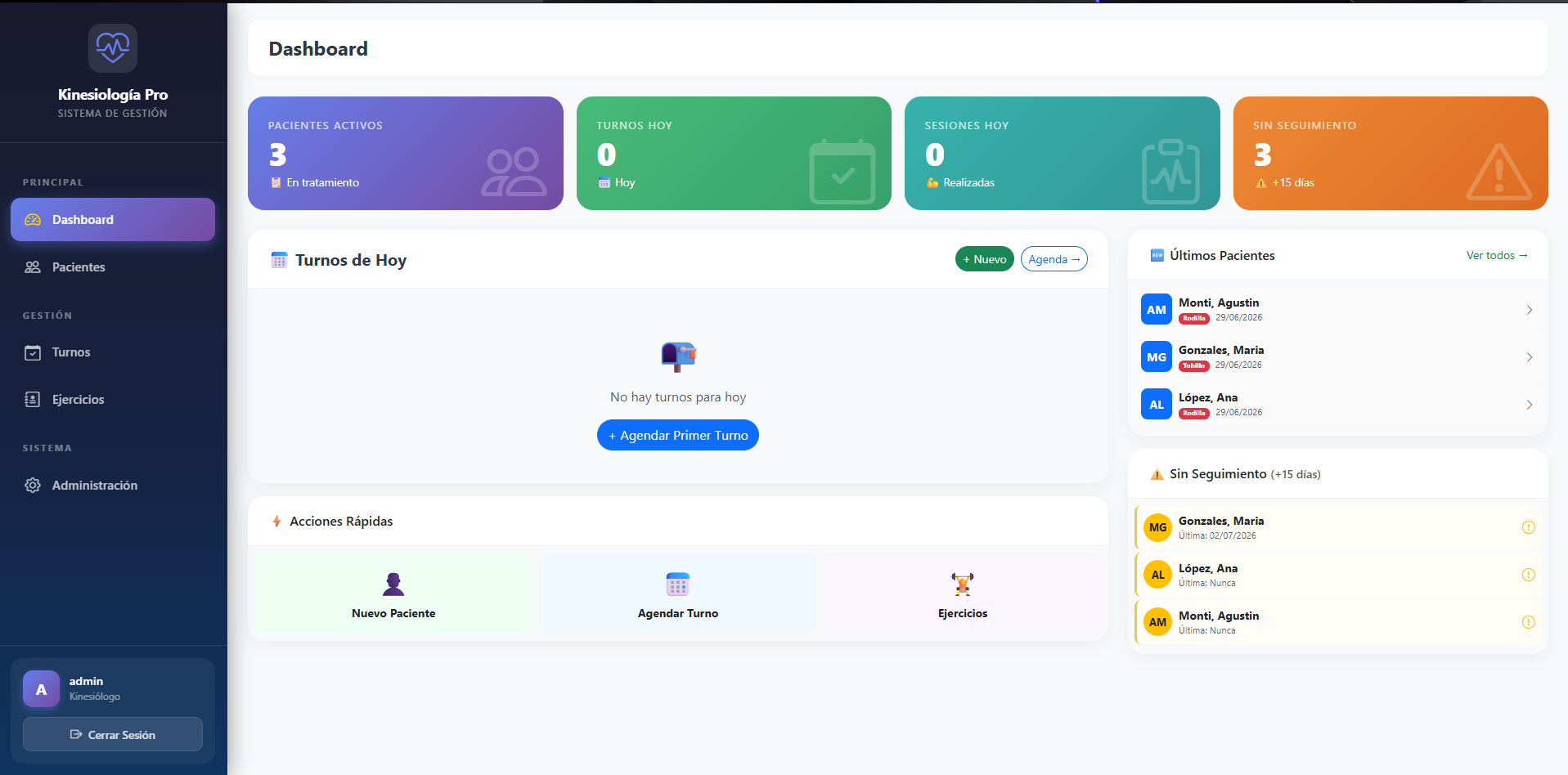 Plataforma para Consultorio de Kinesiología